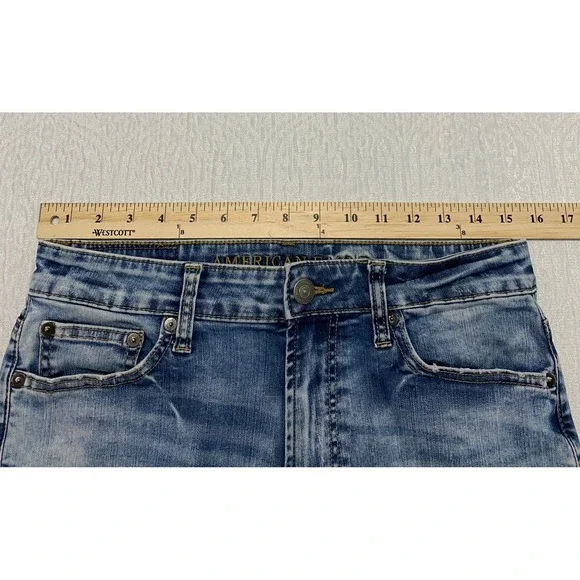 American Eagle Jeans Men's 29x32 Slim Flex Ripped Distressed Denim Acid Wash - Picture 7 of 10